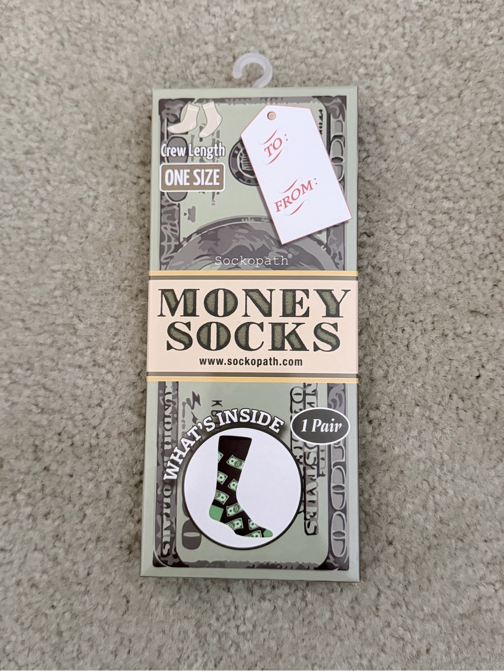 Money Socks - Black & Green Crew Socks (One Pair)